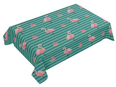 Hearda Tischdecke Abwaschbar Rechteckig, Tierdruck Polyester Tischdecken Wasserdicht Pflegeleicht Tischtuch für Küche Party Bar Restaurant (140x180cm,grüner Flamingo)