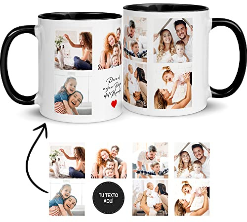 Zumo Digital Taza Personalizada con tu Foto, Regalos Personalizados, Fotos Collage Layout, Tazas Desayuno Originales, Regalos Especiales (Negro)