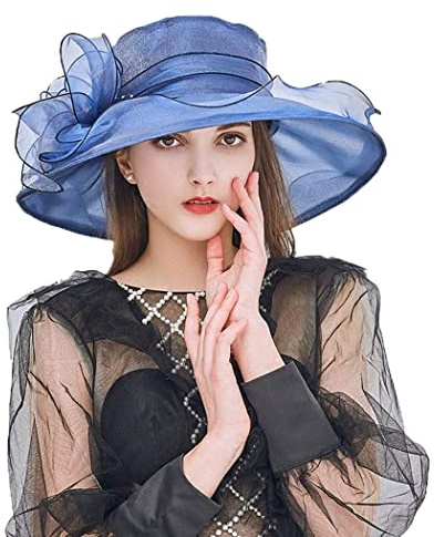 Kvinnor Organza Fascinator Hatt för Bröllop, Te Party, Ascot Racing, Kyrka - Klaff Pillerlåda Brett Brätte Solhatt för Bal, Nattvard, Resa, Strand, Kungsblå