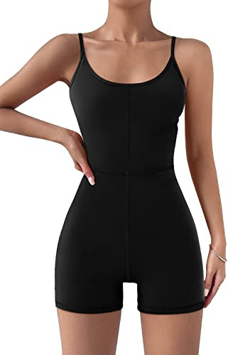 AUTOMET Jumpsuits för kvinnor, one-piece, sexiga shorts, bodysuits, träningsset, modekläder, sommar, gymkläder, Svart, S