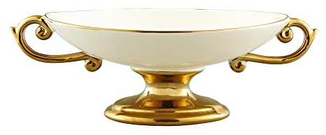 fanquare White Porcelain Fruit Footed Bowl, Tableware Service Plate, Ceramic Dinner Plate for Salad, Bread