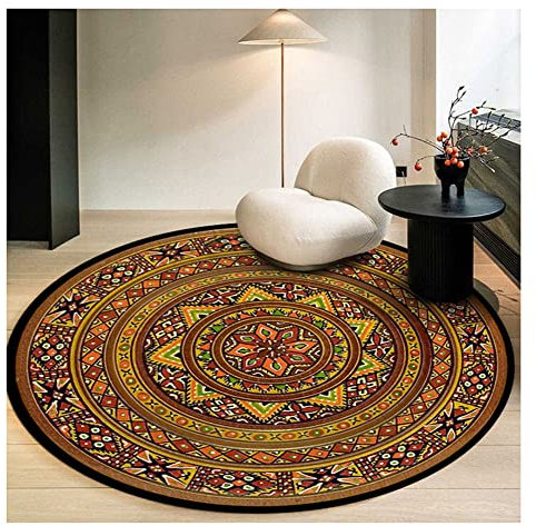 DAIHAN Rutschfester Runder Traditionelles Teppich Bodenmatte Nationaler Stil runder-Wohnzimmer-Teppich Luxuriöser Blumendruck Fußbodenteppich für Schlafzimmer Wohnzimmer 11 160 * 160cm