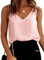 Dokotoo Canotta Donna Chic ed Elegante con Scollo a V, Senza Maniche, Canotta Moda Camicetta Top T-Shirt Top Rosa XL