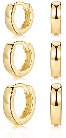 CERSLIMO Creolen Silber/Gold/Rosegold/Schwarz, Ohrringe Sterling Silber 925 & Rose Vergoldet 585 Creolen Set (10mm/12mm/14mm) Klein Schmuck Geschenke für Damen Mädchen Herren