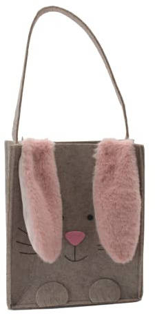 Dekohelden24 Filztasche/Geschenktasche als Hase in beige mit rosa Hasenohren, Größe L/B/H: ca. 9 x 20 x 23 cm.