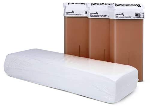 Set mit 100 Enthaarungsstreifen + 3 Roll-On Wachspatronen Schokolade