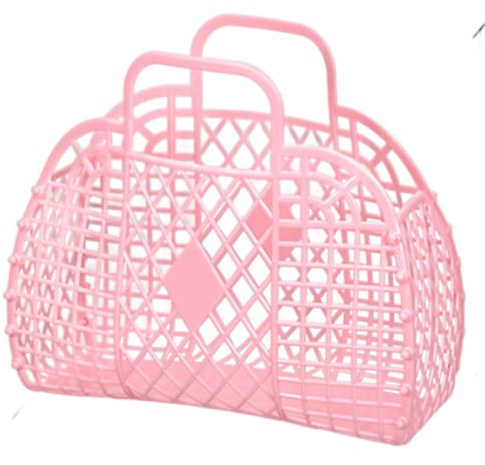 Korb mit Griff Einkaufskorb Plastik Plastik Jelly Bag mit Griff Jelly Beach Bag Retro Girl Jelly Geldbörse Beach Korb Einkaufstasche für Geschenk Spielzeug Aufbewahrung hellrosa s