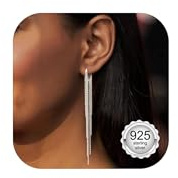 KRFY Orecchini Cerchio per Donna Ragazze in Argento 925 Orecchini a Catena Orecchini Pendenti Huggie Orecchini Placcati Oro Argento Moda Infilatore Lungo Pendente Catena Orecchino Cerchio per Donna