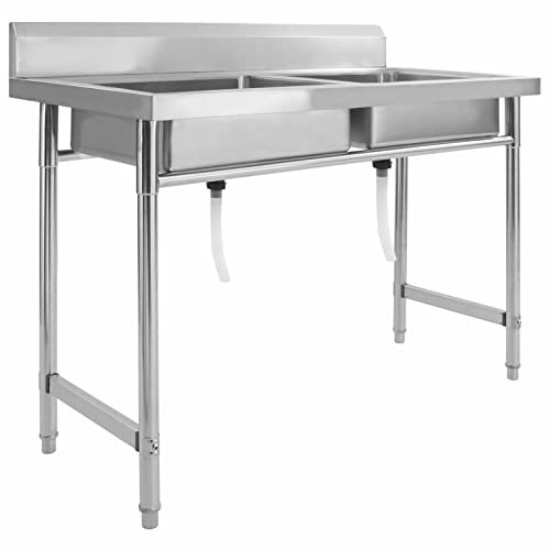 Camerina Évier de cuisine à lavabo double Acier inoxydable,Vasque À Poser Salle De Bain,Lavabo Salle De Bain