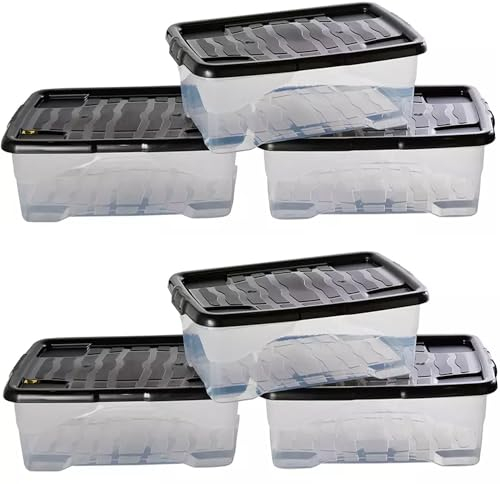 STORM TRADING GROUP 5 x 30 Litre High Grade Under Bed Plastic Storage Boxes Strong, Durable & Stackable Containers