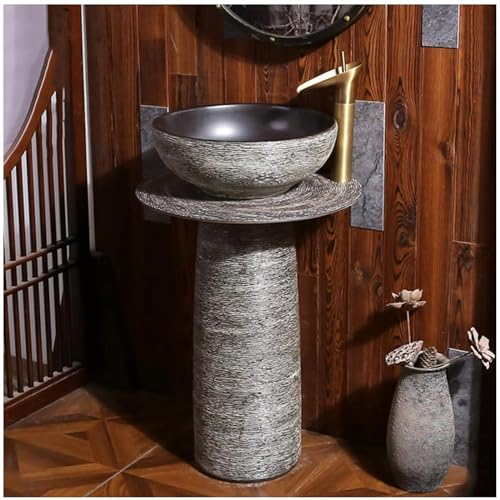ZTGL Design Handgezeichnetes Art Waschbecken mit Säule Keramik Standwaschbecken Waschtisch Säule Badmöbel with Combination Tap and Drain für drinnen und draußen,B