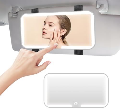 Led Car Vanity Mirror with Lights - 3 Color Temperature Sun Visor Vanity Cars-Mirror, Touch Control Rechargeable Cars Rear View Visor Mirrors, Car-Interior Accessories for Women (WHITE)