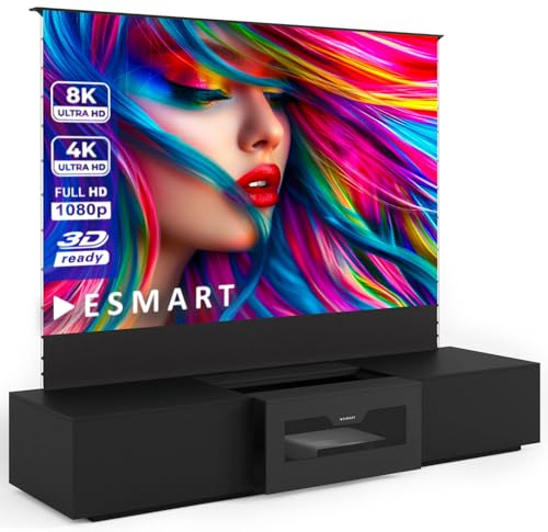 ESMART FSX ALR-Leinwand + FSXL Lowboard, Gesamtbreite 300 cm, Tuch: Grau | Bildfläche 266 × 149 cm, 16:9, inkl. Lowboard, ALR-CBSP-Tuch, nur für UKD-Beamer