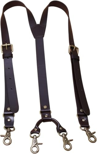 Hosenträger für Herren, Leder-Hosenträger für Männer, Y-Rücken-Design, verstellbare Hosenträger aus echtem Leder, personalisiert mit 3 oder 4 Hakenschnallen, robuster Clip