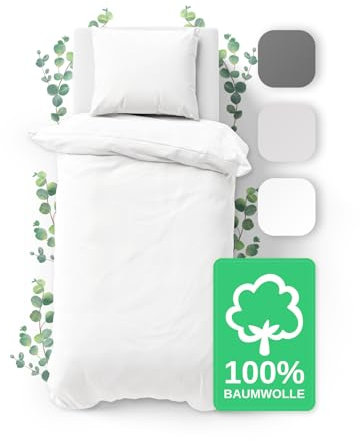 JACOBSON Bettwäsche 135x200 Set - 100% Baumwolle Bettbezug 135x200 cm + 1 Kissenbezug 80x80 cm, Perkal Bettwäsche 2-teilig mit Reißverschluss (135x200cm, Weiß, 2-teilig)