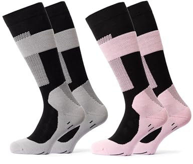 Occulto Herren & Damen Kompressions Skisocken 2er Pack (Model: Taylor) Grau Pink 43-46