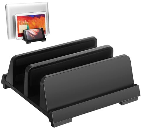 CAXUSD Laptop Vertical Stand Holder Adjustable for Desk Workspace Organizer Black Dual Slots Laptop Support Stand