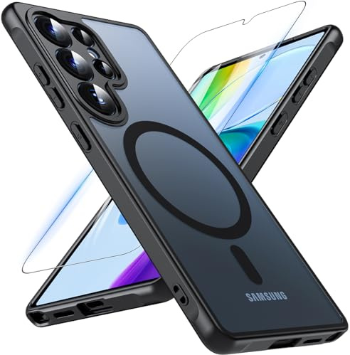 BESINPO Magnetic For Samsung Galaxy S25 Ultra Case with Screen Protector | Military-Grade Protection Shockproof Cover Translucent Matte Back Anti-Scratch Phone Case for S25 Ultra (Black)