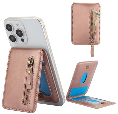 Ysnzaq per Magsafe Wallet Portafoglio PU in Pelle per iPhone ZYC Rosa | Magnetico Portafoglio Porta Carte, Supporto Adjustable Accessori, Design Dello Slot per Schede, Supporto Regolabile