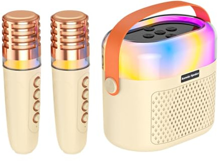 Petite Machine à karaoké, 1200 mAh Portable pour | 2 Microphones sans Fil, Haut-Parleur de karaoké, système de karaoké à Domicile pour Noël, Halloween