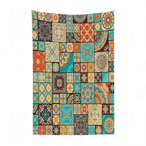 EYLOZS Plaid Couverture en Flanelle Super Douce - Couverture Douce et Légère pour Lit, Canapé, Camping et Voyage, Carreau en patchwork coloré avec motifs ottomans arabes islamiques indiens. C100x130cm