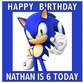 Sonic (Hedgehog) Edible Icing Personalised Cake Topper - Round/Square/Rectangle/Costco Cake & Matching Cupcake Toppers (3. Square)