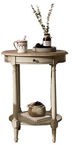 MEILISHAOMEI Vintage Country Beistelltisch,Elliptischer Beistelltisch,mit Schubladen,Doppellagiges Design,Sofatisch Kleiner Ecktisch Nachttisch,2 Farben