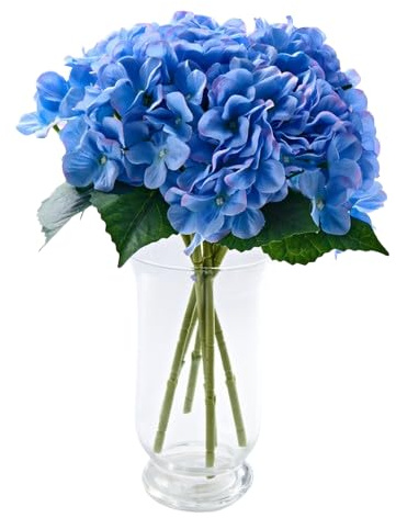 Ramo de Hydrangea Azul Natural con 10 Flores de Color Puro y Elegante Hortensias
