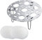 Qaixwuyi Grille de cuisson à la vapeur en acier inoxydable avec 50 feuilles de cuisson à la vapeur - Ronde - Avec trou pour œufs - Pour casseroles, légumes, fruits, boulettes de pain - 17,5 x 5 cm