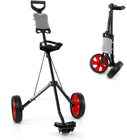 COSTWAY Golf Trolley, 2 Rad Golftrolley klappbar, Golfwagen aus Stahl, mit Scorecardhalter, Golf Bag Push Cart für Anfänger (Rot)