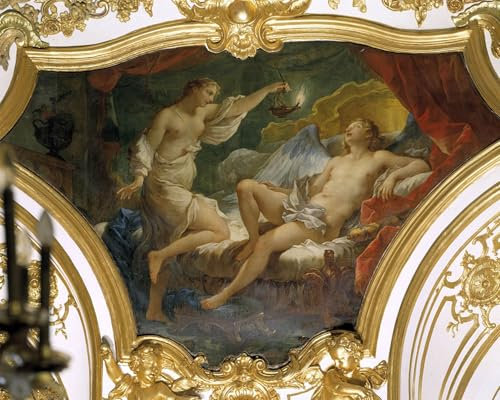 DQCJIYIGL Berühmte Gemälde Leinwand Plakat Abstrakter Druck Psyche erhebt seine Lampe um die Decke seiner Frau Eros von Charles Natoire zu betrachten Tier Poster für Heimtextilien 60x90cm