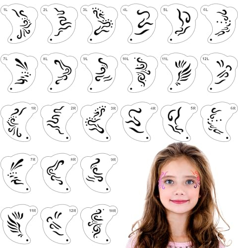 SRIZIAN 24 Stück Tattoo Schablonen, Gesichtsfarben Schablonen, Augen Tattoo Schablonen Körper Farbe Schablonen für Kinder Party Feiertag Halloween Make up