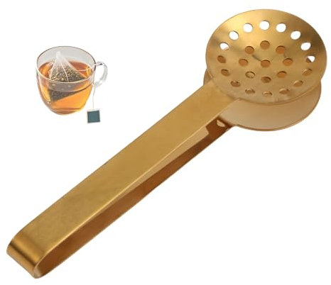 Tea Bag Squeezer Tongs, Teabag Squeezer Spoon Stainless Steel Teabag Strainer Dispenser Gripper Picker Accessories Kitchen Tools Gadgets for Tea Drinkers Gifts Supplies(Gold)