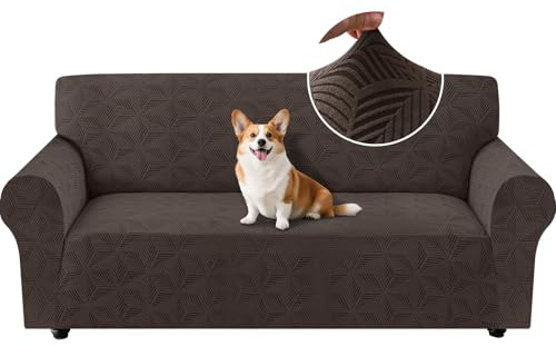 Ystyle Universal Sofa Überzug 3 Sitzer mit Armlehne, Braun | Weicher Stretch Sofabezug, Couchbezug Kratzfest Rutschfest, Strecken Sofaüberwürfe, Sofaschoner Waschbar für Wohnzimmer