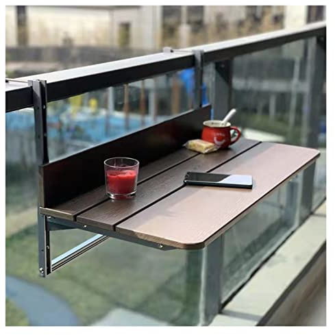 ACRaBoss Outdoor Folding Railing Table, Adjustable Hanging Table for Patio, Garden, Balcony, Antique Wood Grain Design, Metal Balcony Table/Table De Loisirs/100 * 37Cm