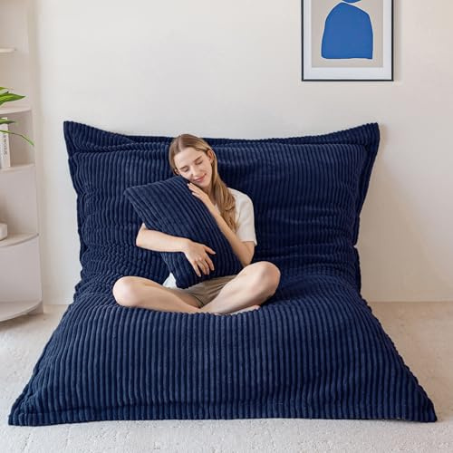 MAXYOYO Sitzsack, Riesen Bean Bag,Cordstoff Abnehmbar,Blau,135 * 190 * 25 | Großes Bodenkissen für Erwachsene&Kinder, Cordstoff Abnehmbar, Flauschiger Schaumstoff Füllung, 3-in-1 vielfältig umwandelbar