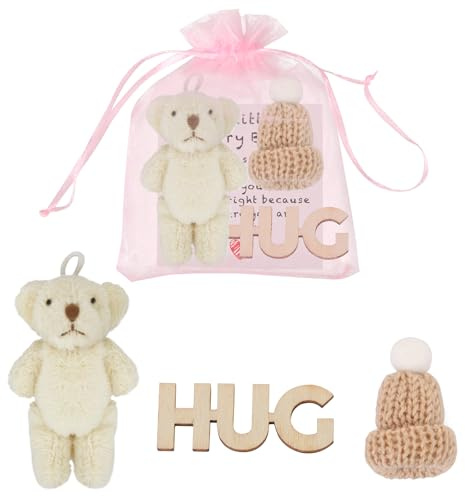 LALASTYLE Pocket Bear Hug Mini Worry Bear Plush with Inspirational Card, Soft Anxiety Relief, Cute Emotional Support Gift for Friends, Women (WHITE)