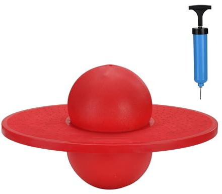 Relaxdays Pogo-boll för barn, upp till 100 kg, hoppleksak utomhus, hoppboll med platta, balans, HBT: 25 x 39 x 28 cm, röd