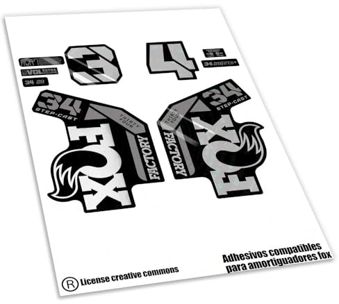 REF:VP642 Autocollants compatibles avec fourche FOX- 34 STEP CAST KASHIMA 2025 MTB, autocollants, autocollants, vinyles pour vélos de montagne (CHROMÉ ARGENT)