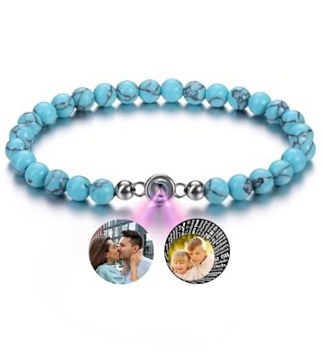 PiercingJak Bild Projektion Armband mit Foto im Stein Damen Herren Perlenarmband 6mm Edelstein Stretch-Armband Kugelarmband Personalisierte Geschenke für Mann Frauen