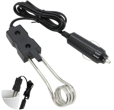 Chauffe-eau d'immersion 12V portable et robuste - Mini thermoplongeur voiture avec chauffage rapide 3 min, anti-surchauffe, économique - Pour café, thé, camping, pique-nique et tous véhicules