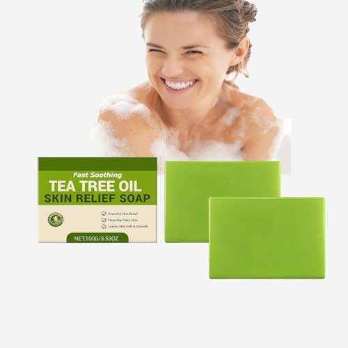 Natural Tea Tree Oil Lot de 2 barres de lavage pour le corps et le visage avec huile d'arbre à thé, nettoyage en profondeur des pores pour soulager les pores et apaiser le visage et le corps