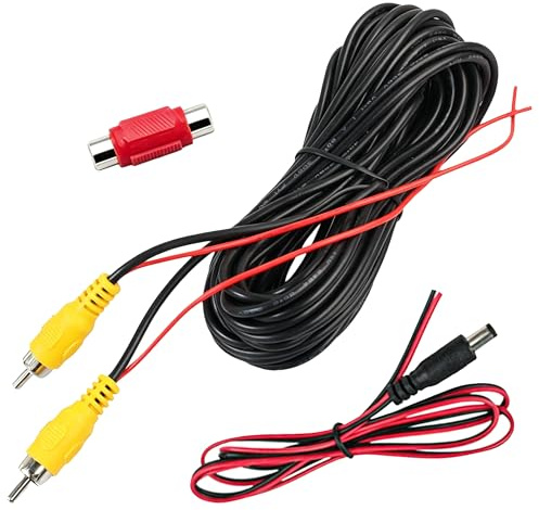 LifgWas 3PCS Cable RCA, 6M Câble Vidéo pour Caméra de Recul - Câble AV avec Fiche RCA- Inclus 1M Câble Alimentation DC 5.5x2.1 et Connecteur RCA Femelle vers Femelle