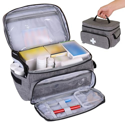 Tragbare Medizintasche Medikamententasche Groß Reiseapotheke Tasche Leer | Arzttasche Hausbesuch Wasserdicht Erste Hilfe Tasche Leer Medizin Aufbewahrungstasche für Home, Office, Reisen Outdoor
