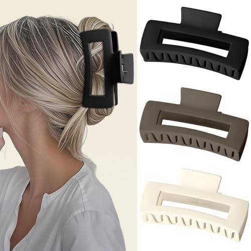 PUSCOBSY Haarklammer Groß für Dickes Haar 13 cm Rutschfest Haarklammern 3 Stück Starker Halt Haarspange Matte Haarspangen für Damen, Schwarz Braun Weiß