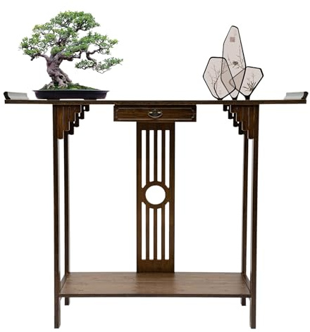 QUIOTUIR Console mobile ingresso in bambù con ripiani portaoggetti tavolo consolle ingresso bambù classico 102 x 31 x 83 cm, per camera da letto, sala da pranzo, ufficio, cucina