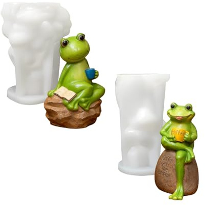 Lot de 2 moules pratiques en forme de grenouille - Fournitures faites à la main - Texture en silicone pour argile, cire, résine, artisanat adapté aux débutants