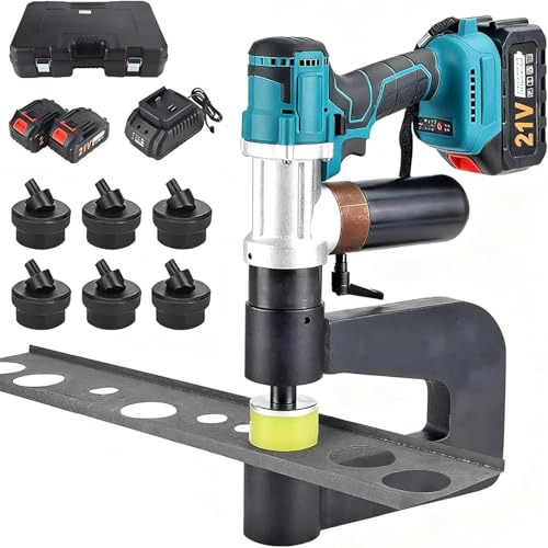 Hiedmeil Electric Hydraulic Hole Puncher, Metal Punching Machine, Cordless Hydraulic Hole Punch with Dies Φ16-32mm, Throat Depth 150mm, for Punch Holes in Steel, Iron and Aluminum Plate