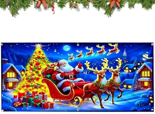 Copertura per garage di Natale, impermeabile, illuminazione a LED, grande decorazione per le feste, tela decorativa per garage in inverno e Natale, per decorazione di casa, festa in giardino