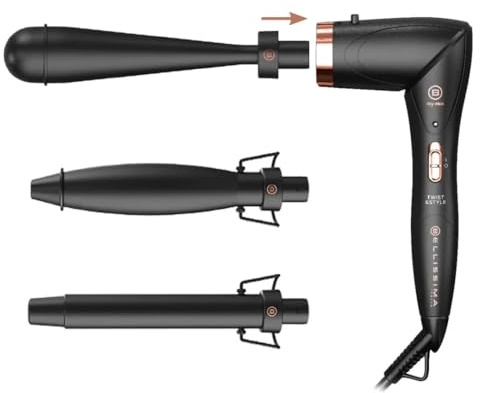 Twist & Style Kit Professionale per Capelli, Bellissima 3 Accessori Intercambiabili, Nero con Dettagli Oro Rosa, Ricci e Onde, 200W, Ceramica, 200°C
